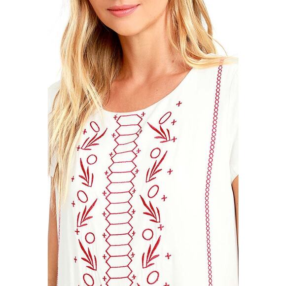 Lulu's Crush-Worthy Ivory Embroidered Babydoll Dress with red - Small - Picture 9 of 11